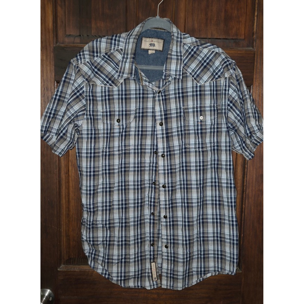 Dakota Grizzly Mens XL Short Sleeve Plaid Western Yoke Button Down Shirt Blue